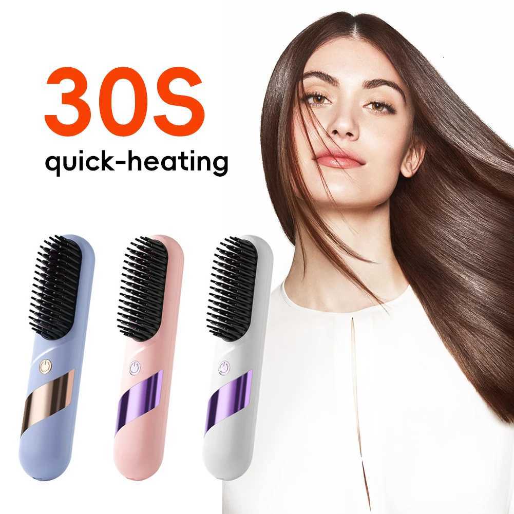 Electric LCD Usb Ceramic Heating Straight Hair Comb Wireless Portable Negative Ion Styling Tool Rechargeable Straightening Brush W250814