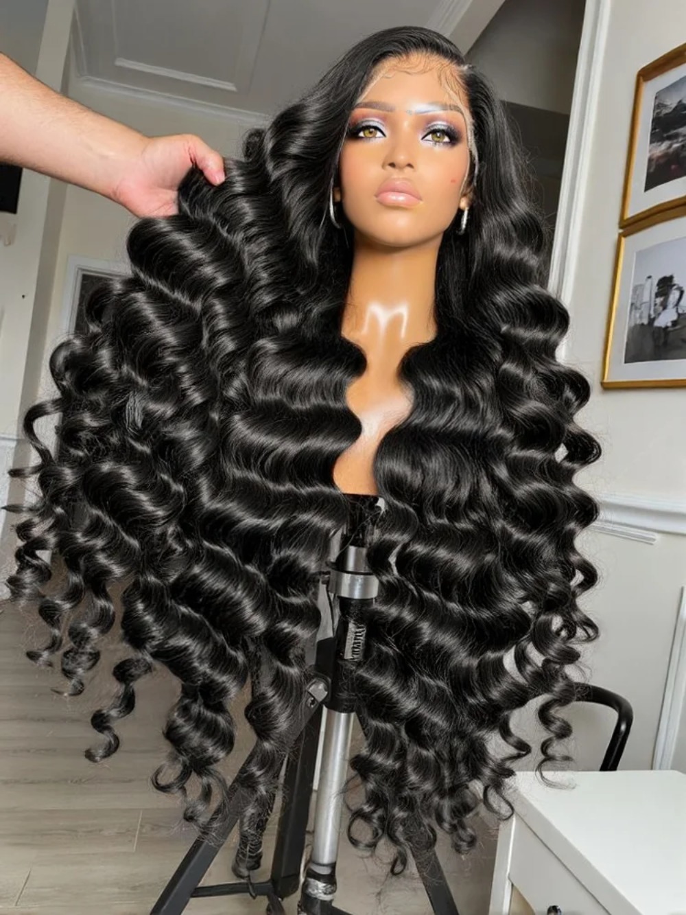 Deep Wave Frontal Wigs Human Hair 180% Density 13x4 HD Transparent Glueless Pre Plucked Curly Lace Front Wig Wet and Wavy Wig Synthetic for Wemon