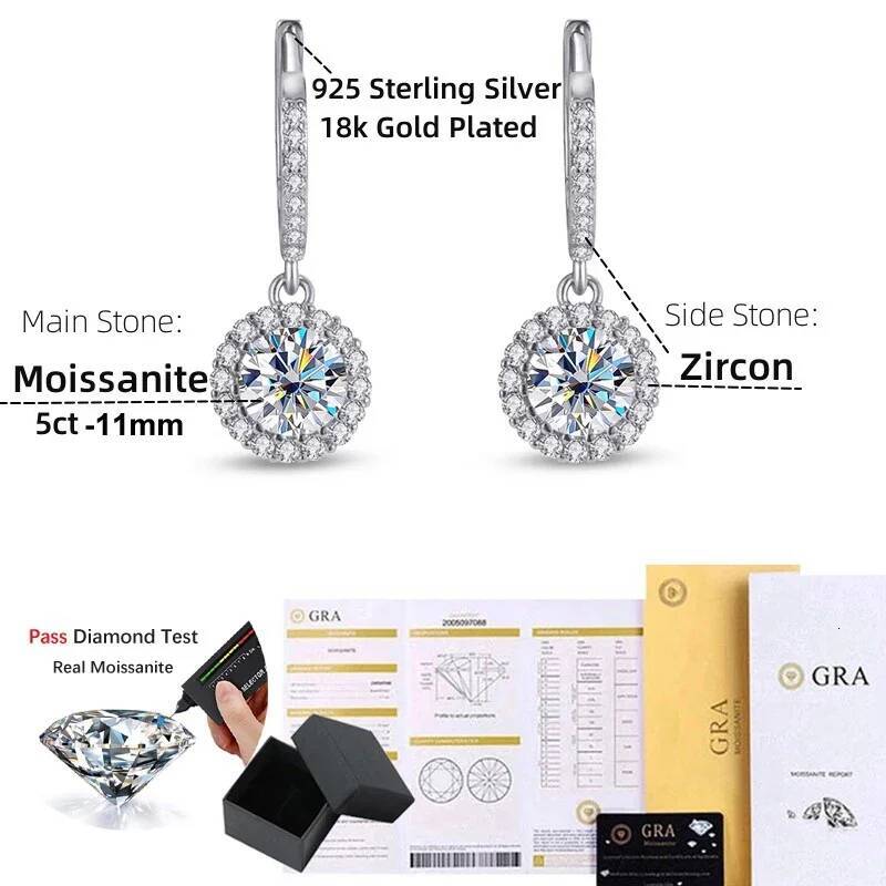 NKHOG 10CT a Pair Moissanite Drop Earrings For Women 925 Silver Big Diamond Ear Studs Best Gifts Fine Jewelry Pass Diamond Test