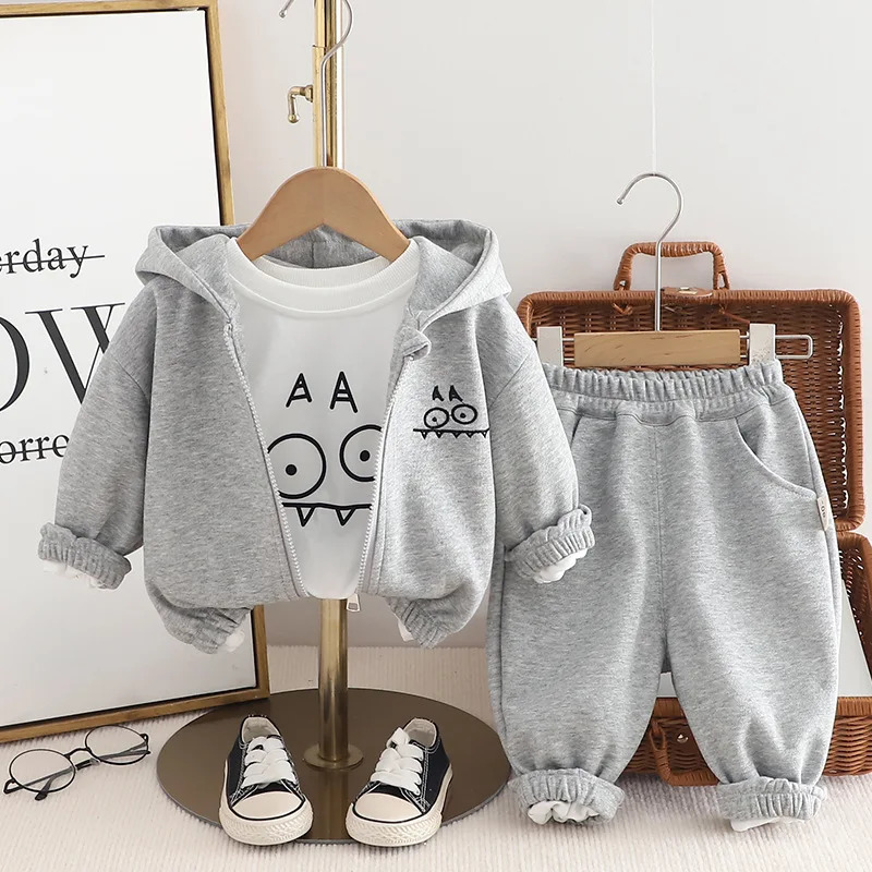 Toddler Boys Outfit Set Spring Baby Boy Clothes 2 To 3 Years Casual Cartoon Hooded Coats T-shirts Pants Kids Tracksuits 250813