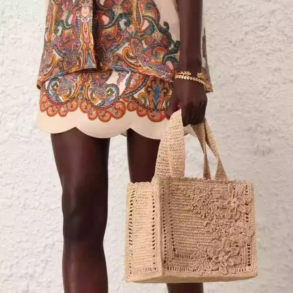 Summer Flower Woven Tote Bohemian Travel Straw for Women Handbags Designer Shoulder Bags Bali Beach Bag Shopper Purses high-quality