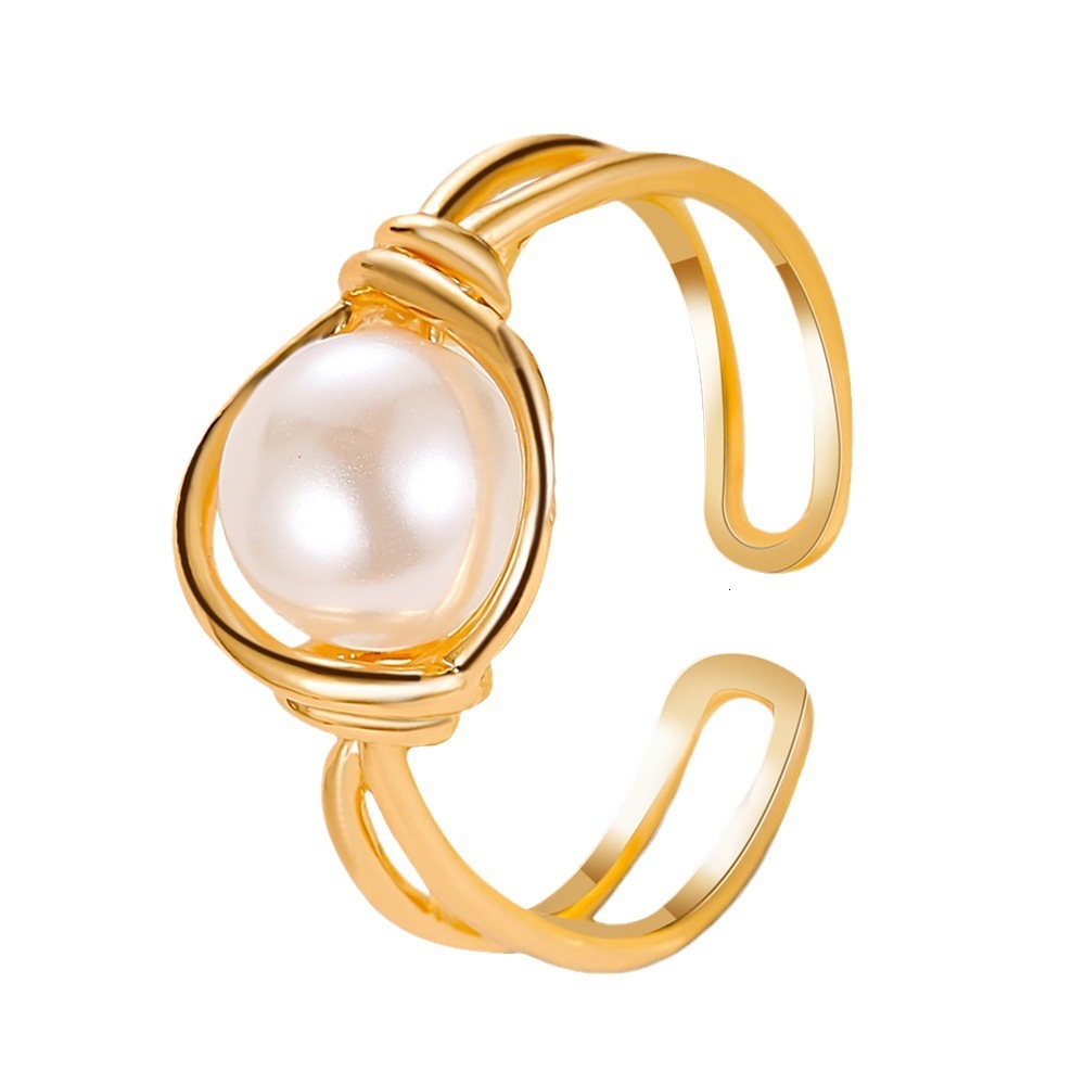 Ins Style Copper Inlaid Pearl Personality Temperament Simple Index Finger Fashion Ring