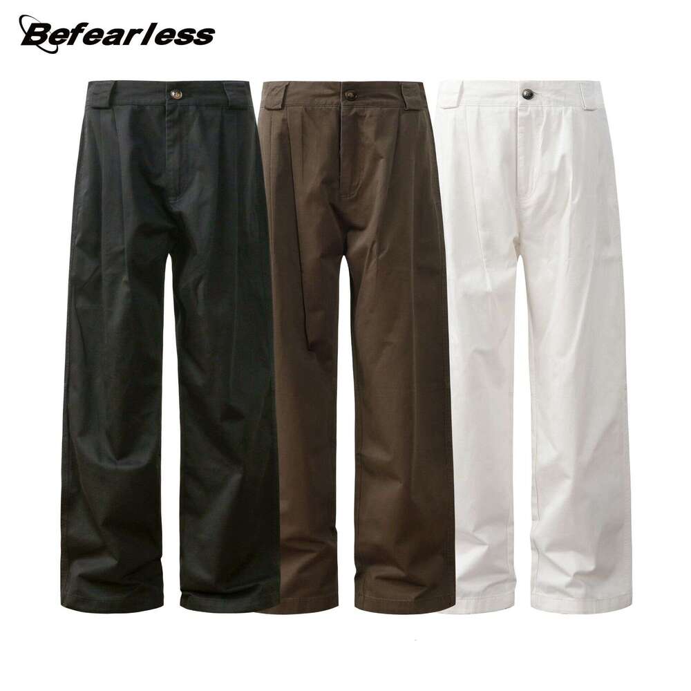 American Style Straight Wide-Leg Cargo Unisex Trendy Loose Draped Wrinkled Basic Casual Long Pants B5