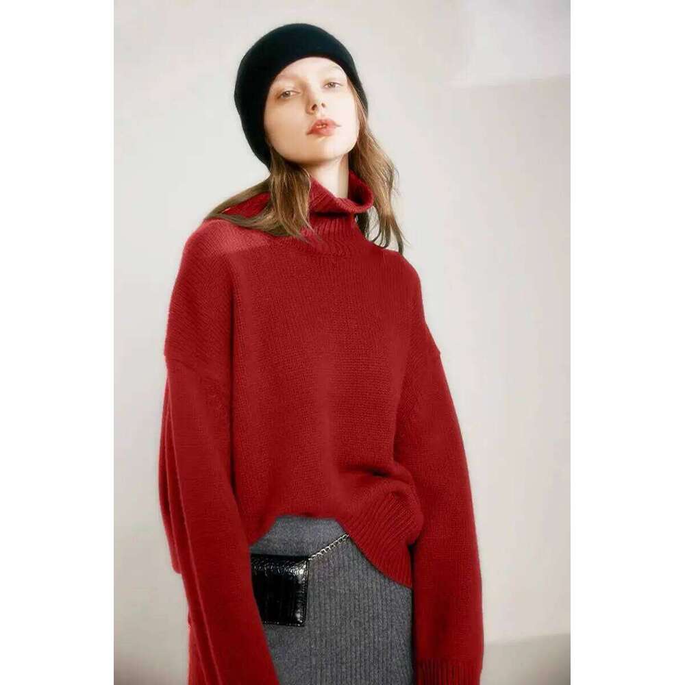 Europe United States Autumn Winter New High Collared Pure Goat Female Thick Loose Pullover Knitting Base Sweater 20250809