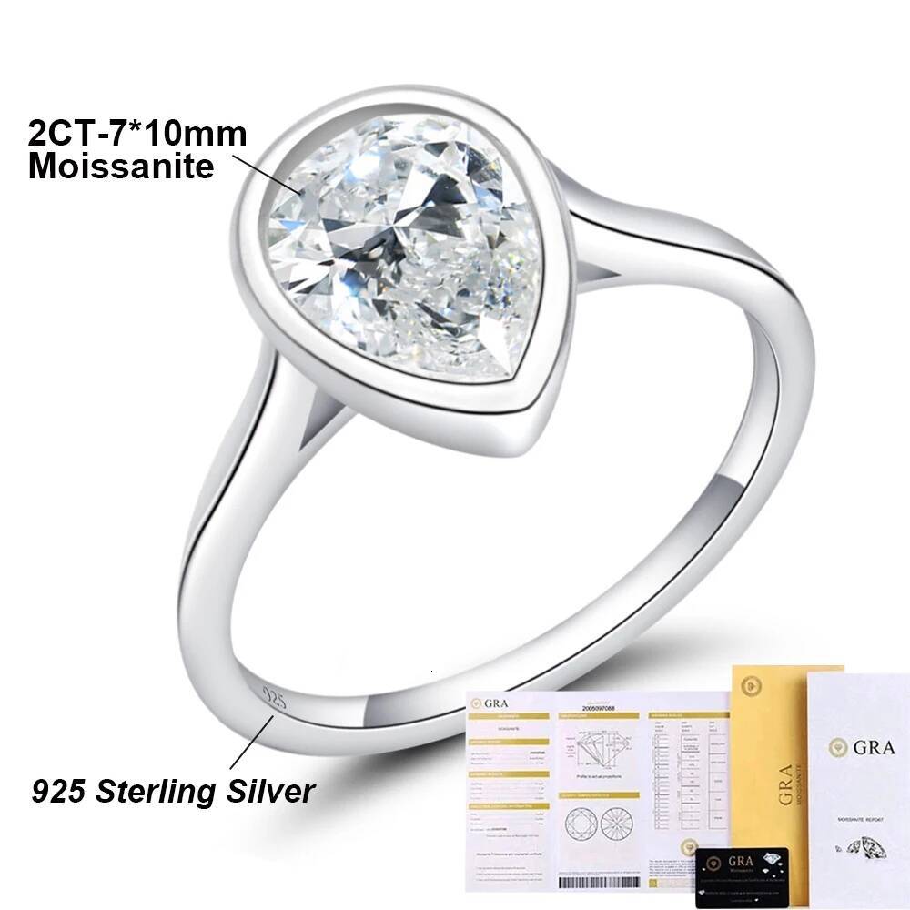 BXINY 2CT Pear Cut Moissanite RingS 925 Sterling Silver Bezel Set Lab Diamond Solitaire Wedding BandS Fine Jewelry GRA Certified