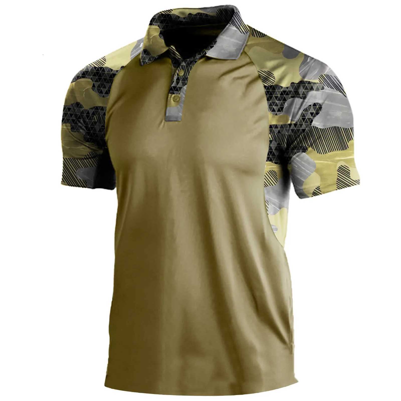 Summer Print Polo Shirts Men Fashion Camouflage Patchwork Short Sleeve Polos Outdoor Sports Fitness Tops Mens Breathable Tees XJ250804