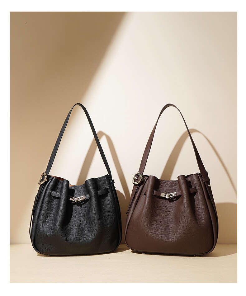 Vintage Versatile Comm Bolso tipo cubo cuero vaca para mujer, informal, gama alta, elegante, de un solo hombro ute