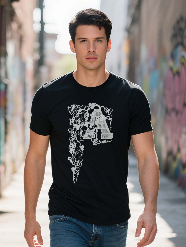 Men s Graphic Print T-Shirt Black with White Artistic Letter P Design Round Neck Short Sleeve Summer Top Regular