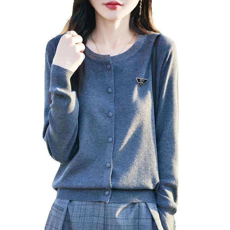 Spring New Round Neck Dia-set Women's Knitted Solid Color Cardigan Jacket Korean Loose Long-sleeved Sweater
