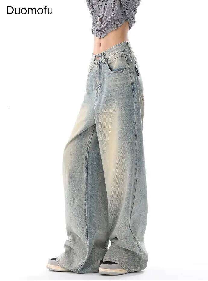 Duomofu Autumn New Vintage Loose Simple Casual Female American Classic High Waist Slim Fashion Distressed S-XL Women Jeans