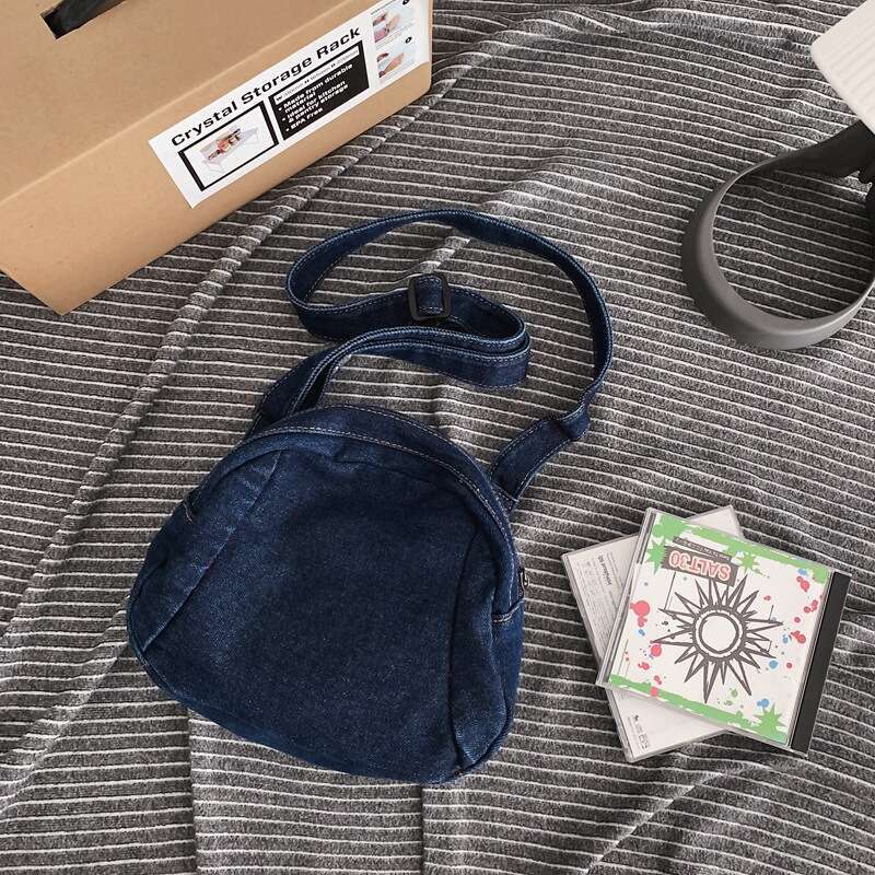 New INS Style Denim for Men and Women, Youth Bags Designer Women Single Shoulder Round Bag, Trendy Street Canvas Small Crossbody Bag