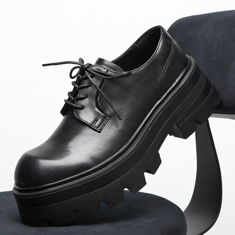 Men's Leather Business Formal Large Head High-end British Style Thick Sole Height Increasing Wedding Groom Derby Shoes 8133-R