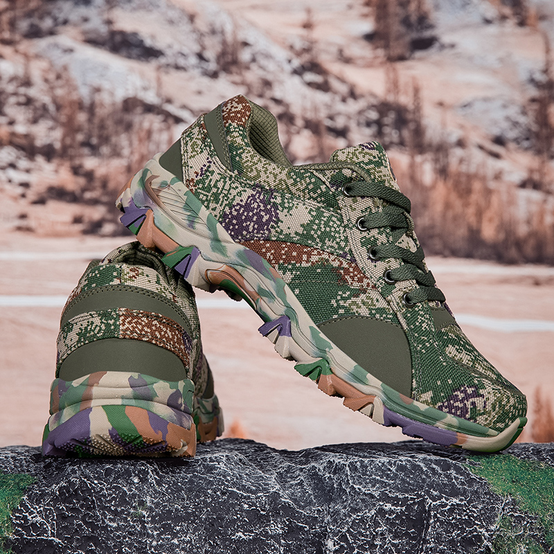 Jihua Genuine Canvas Hiking Shoes for Men - Khaki Outdoor Trekking Sneakers with Anti-Slip Soles