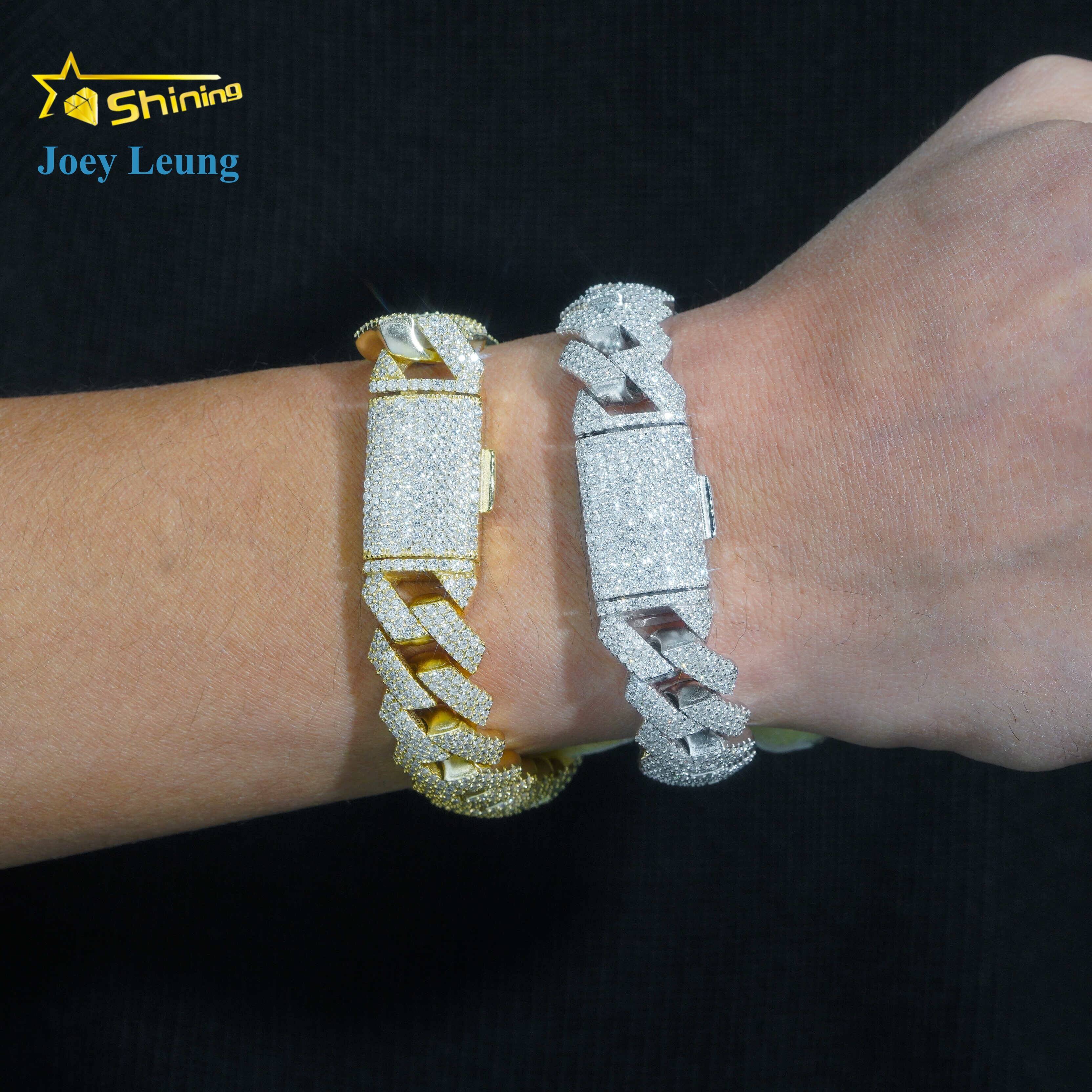 Iced Out Sterling Sier VVS Moissanite Dia Rapper Jewelry for Men 16MM Three Rows Hip Hop Cuban Link Bracelet