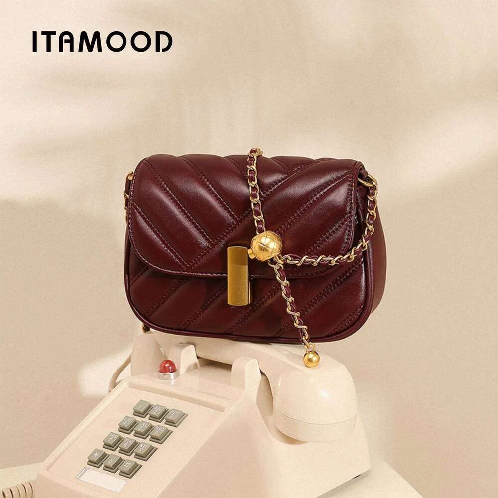 ITAMOOD Leather Quilted Bag, Chain Shoulder Handbag, Stripe Crossbody Bag