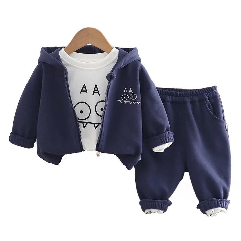 Toddler Boys Outfit Set Spring Baby Boy Clothes 2 To 3 Years Casual Cartoon Hooded Coats T-shirts Pants Kids Tracksuits 250813