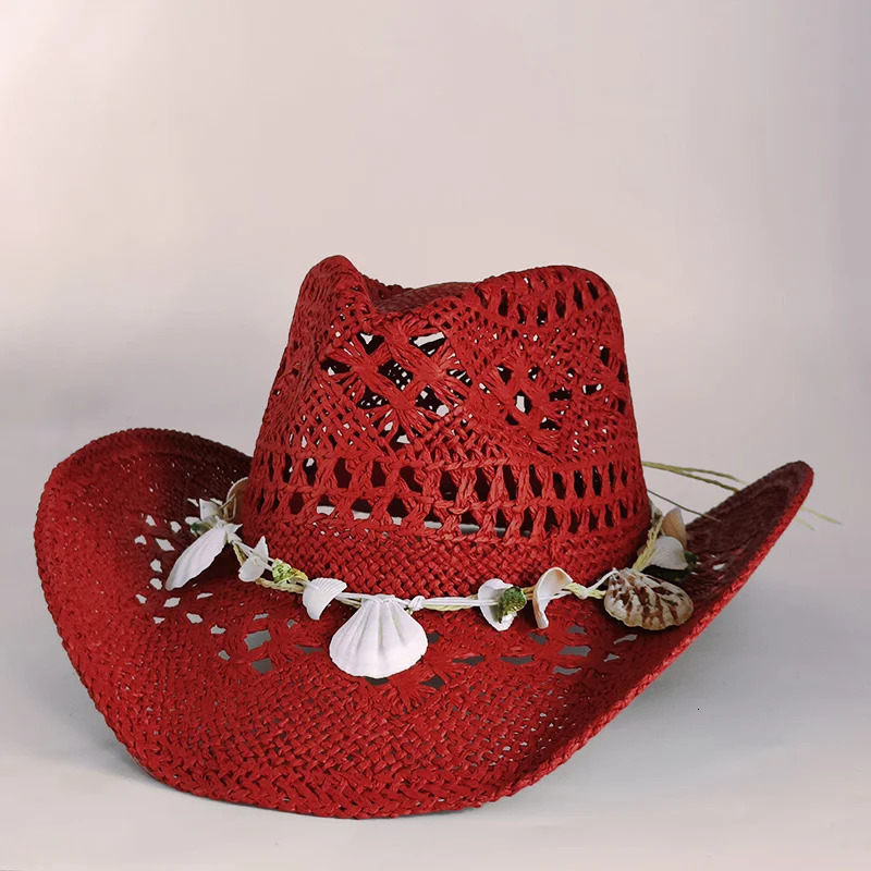 Men Western Cowboy Straw hat women Fashion Large Brim red straw hat Party Outdoor summer cowgirl Sun Jazz Hat sombrero vaquero 250813