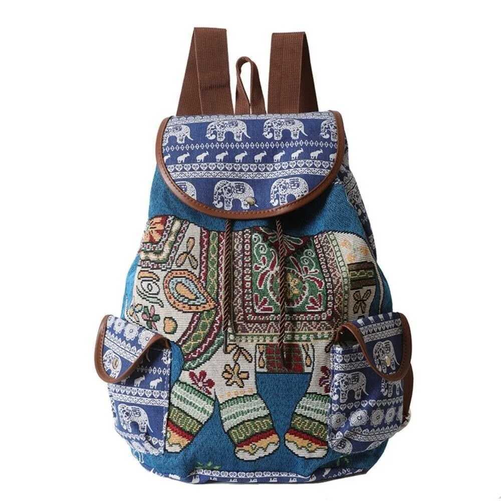 Fashion Ethnic Style Embroidery Knapsack Casual Canvas Animal Drawstring Backpack Jacquard Elephant Owl Bucket Backpack Beach XJ250814
