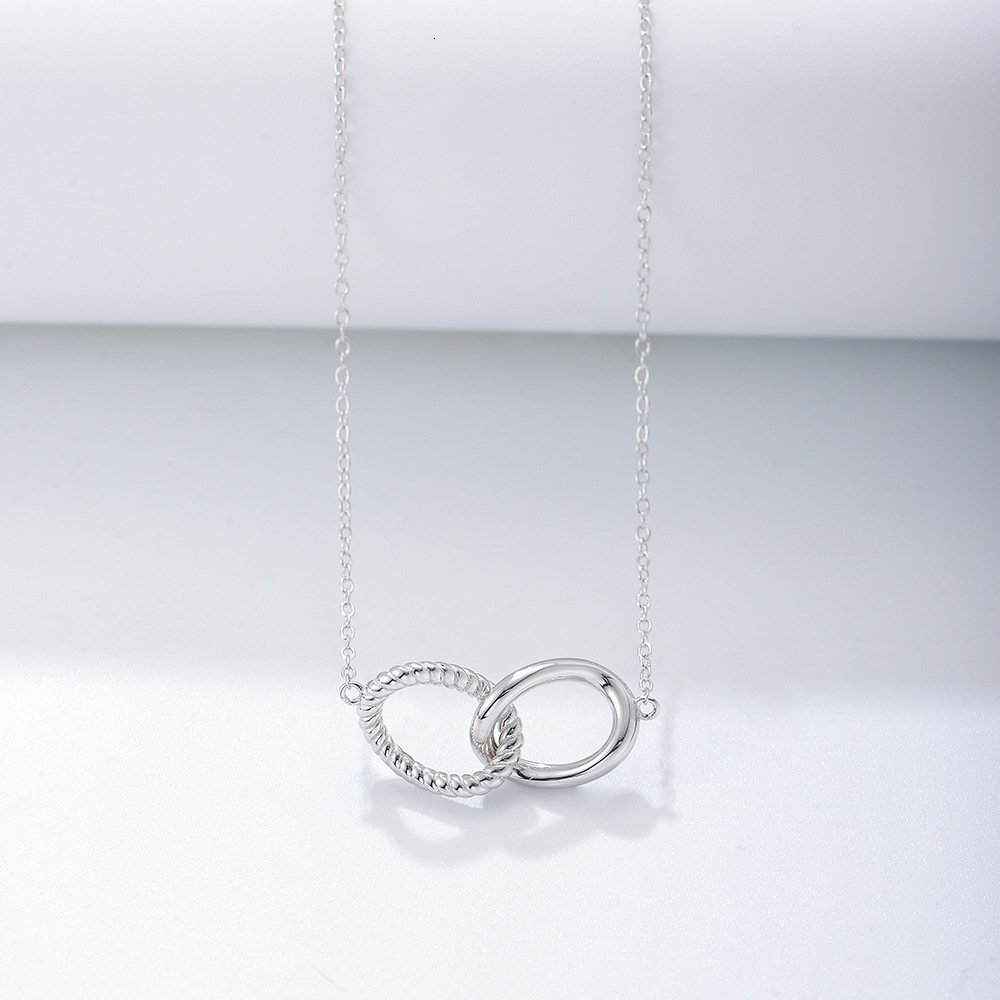 S Pure Sier Geometric Twist Ring Double Buckle Necklace Women's Jewelry Elegant Personality Collarbone Chain Choker