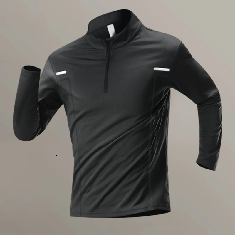 Rashguard Dry Fit Gym Wear Men Jogger Running t Shirt Long Sleeve High Collar Casual Hiking Football Sportswear Exercise Clothes 250813