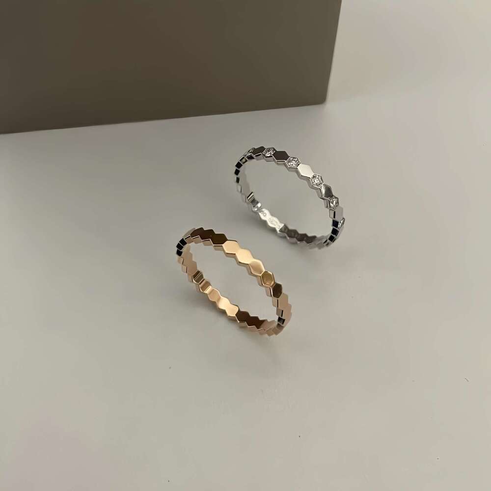 Honeycomb Ring High Wide Narrow Version Women CNC Rose Gold Live Inlay