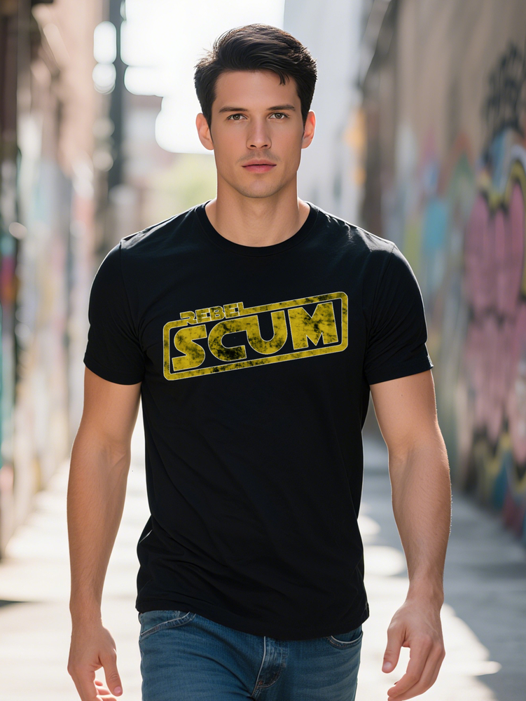 Men S Casual Crew Neck T-Shirt with Bold Yellow SCUM Print Regular Fit Breathable Fabric Perfect for Summer