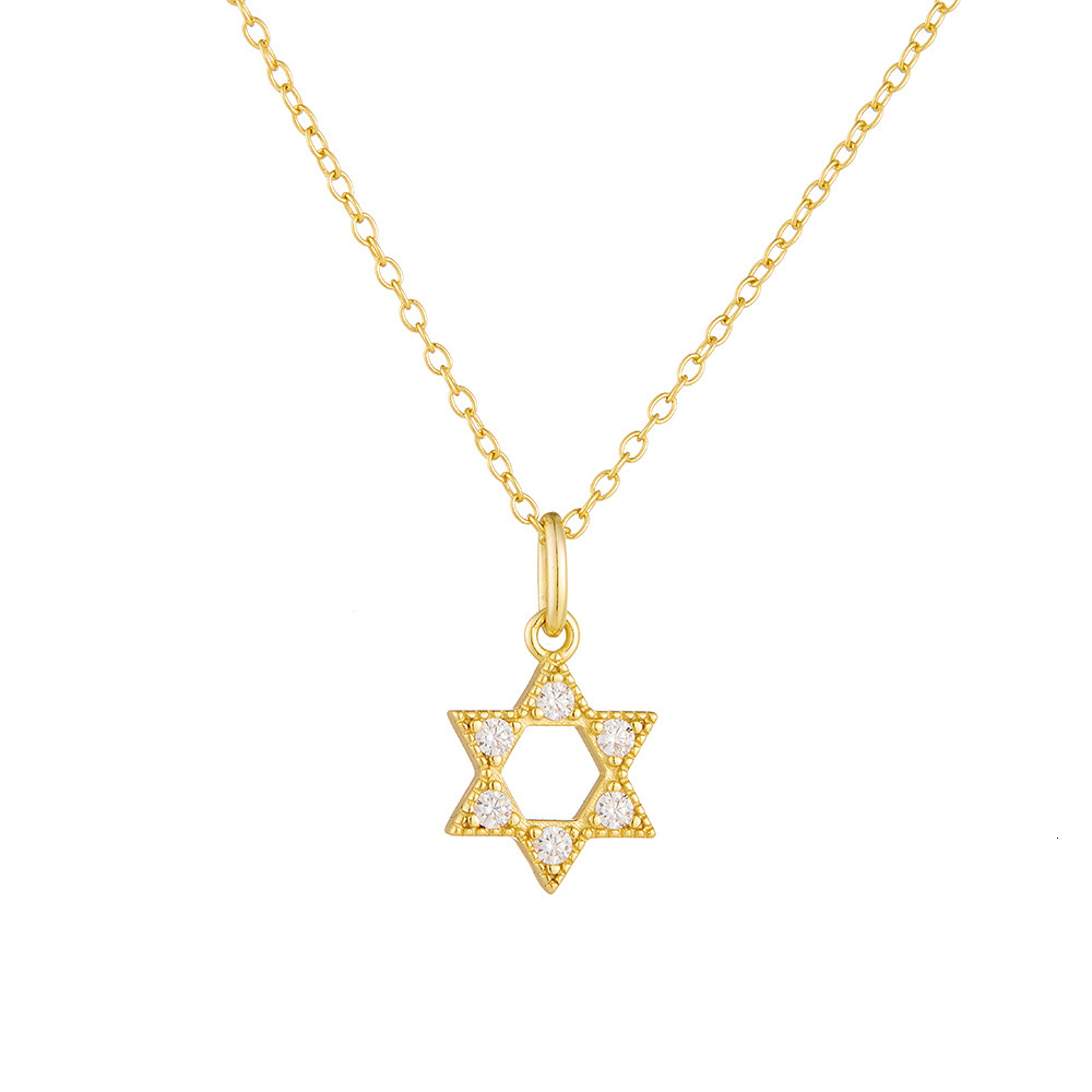 Sterling Sier Hexagram Hollow Pendant Necklace for Women Fashion Niche Design 14k Gold Plated Dia Inlaid Clavicle Chain