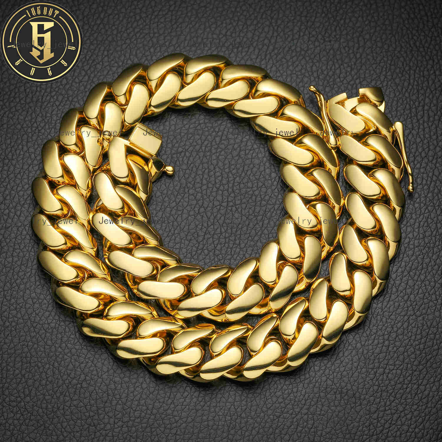 Wholesale 10mm-25mm Solid Cuban Chain 18K Real Gold Plated Hip Hop Heavy Choker Multiple Size Miami Cuban Link Necklace