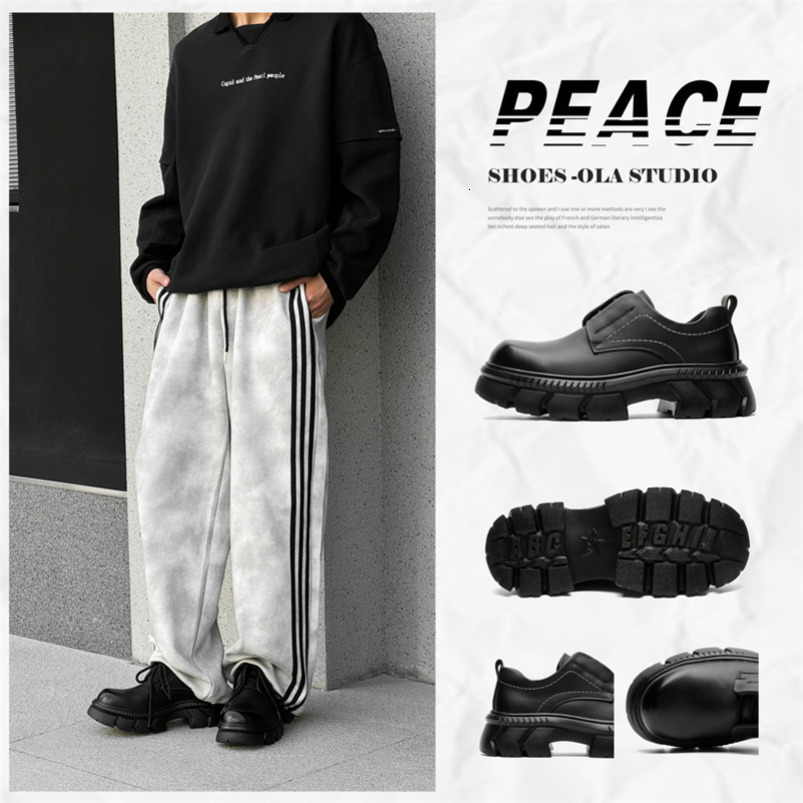 Leather 2025 New Business British Casual Black Thick Sole Trendy High-end Style Men's Big Toe Derby Shoes