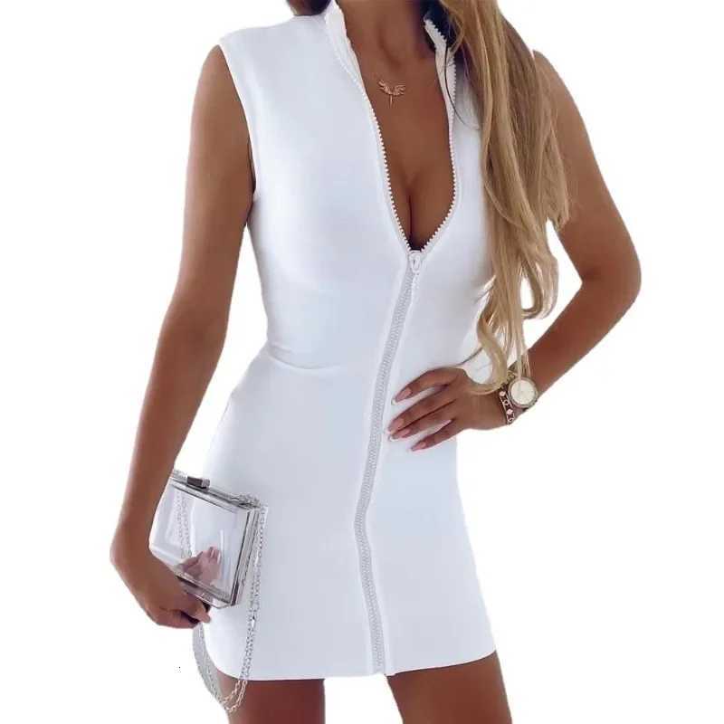 Spring Summer New Vest Dress Womens Sexy Solid Color Stand Collar Dress Womens Fashion Sleeveless Zipper Dress XJ250814