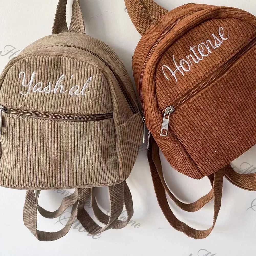 Embroidered Name Mini Corduroy Bag for Women Customized Solid Color Fashion Girls Small Mini Backpack Outdoor Travel Backpacks XJ250814