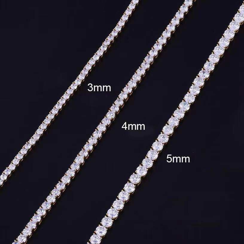 Starsgem 925 Gold Plated Sterling Silver 3mm 4mm 5mm Diamond Necklace Jewelry Gemstone Moissanite Tennis Chain