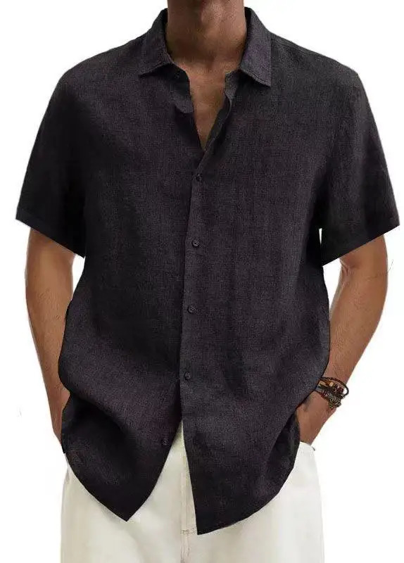Basic Summer Mens Shirt Cotton Linen Shortsleeved Button Lapel Simple Top Casual Office Blouses for Male 250804