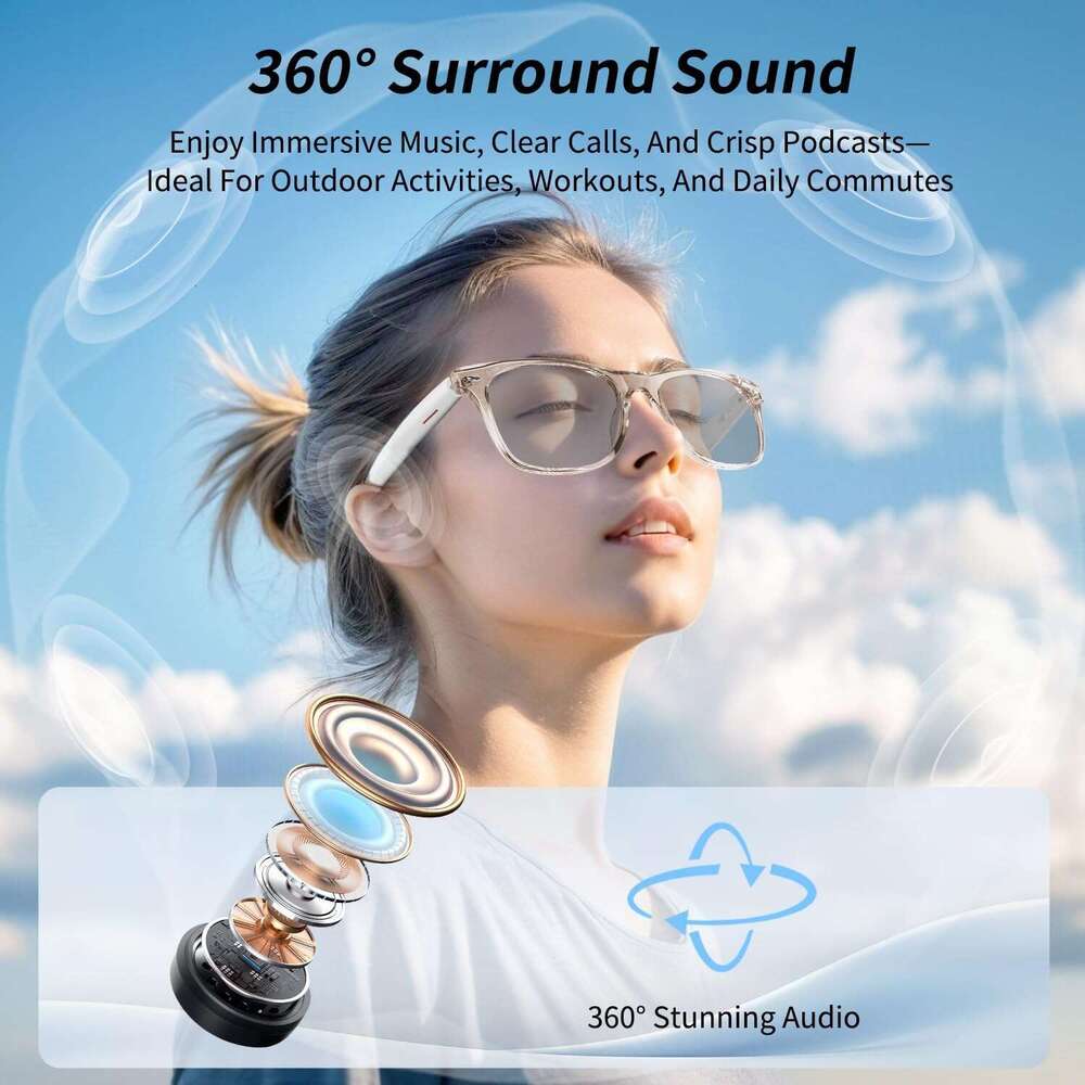 Smart AI Bluetooth Glasses Unisex 144 Languages Instant Translation Interpretation Blue Light Filter Color Changing Transition Lenses Touch and Voice 