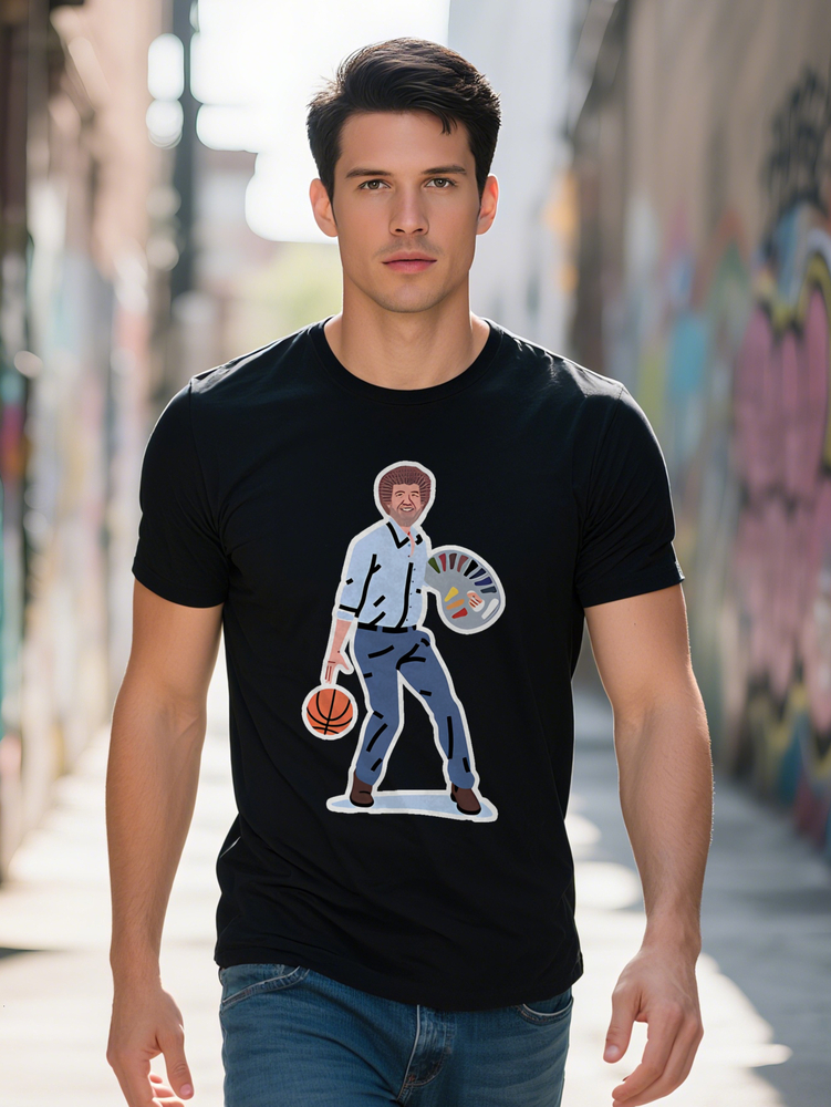 Men s Graphic T Shirt with Cartoon Player Print Black Round Neck Summer Tee Breathable Versatile Casual Wear