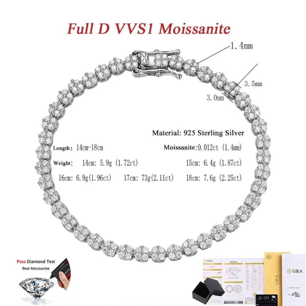 NKHOG Full Moissanite Bracelets Women 925 Sterling Silver Flower Design Wedding Diamond Hand Chains Party Gifts Fine Jewelry GRA