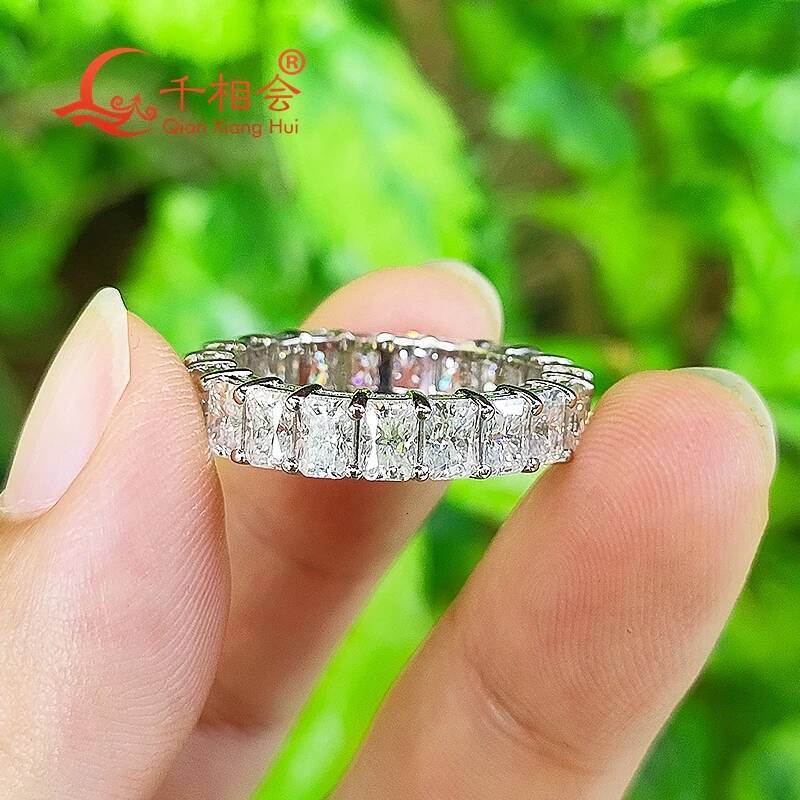Radiant Cut White Moissanite 3x4 Eternity Band Ring 925 Sterling Silver Unisex Engagement Wedding Jewelry for Ladies And Men