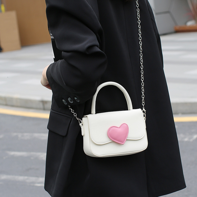 New Pink Heart Color-Block Small Square Fashion High-End Handbag Fresh Simple Versatile Chain Bag