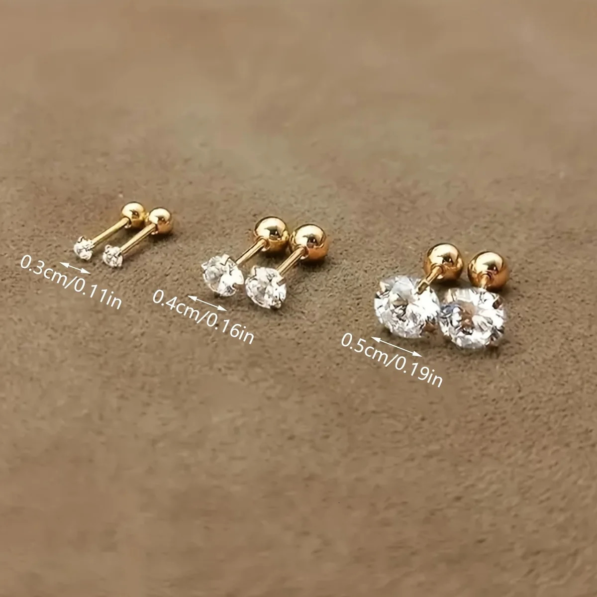 1 Pair or 3 Pairs Stainless Steel Golden Tiny CZ Stud Earring Four-claw Twisted Ball Zirconia Piercing Earrings for Women Men 250812