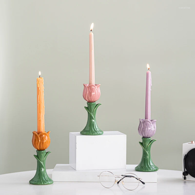 Candle Holders Ceramic Holder Cartoon Flower Shape Candelabrum Desktop Storage Accessories Candlestick Home Decoration H260310