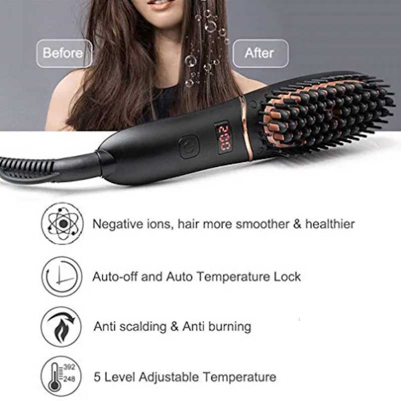 2-in-1 Ceramic Straightening Brush Heat Brush Hot Comb with Anti-Scald Feature Auto Temperature Lock Auto-Off Function W250814