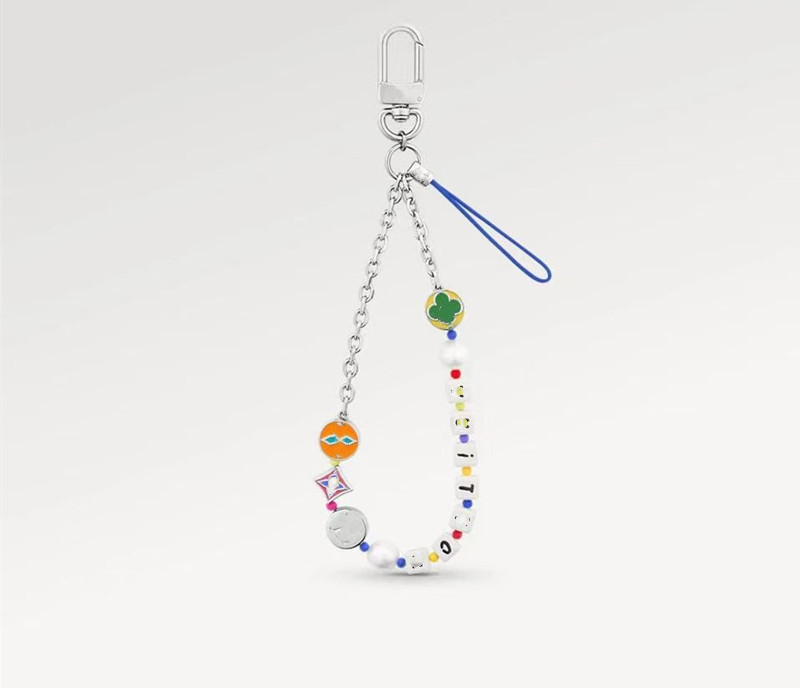 Fun Phone Holder Lanyard Key Holder and Bag Charm Designer Keychain For Women Luxury Mens bead Keyring Fashion Couple Llaveros Gold silver Key Chain Bag Charm