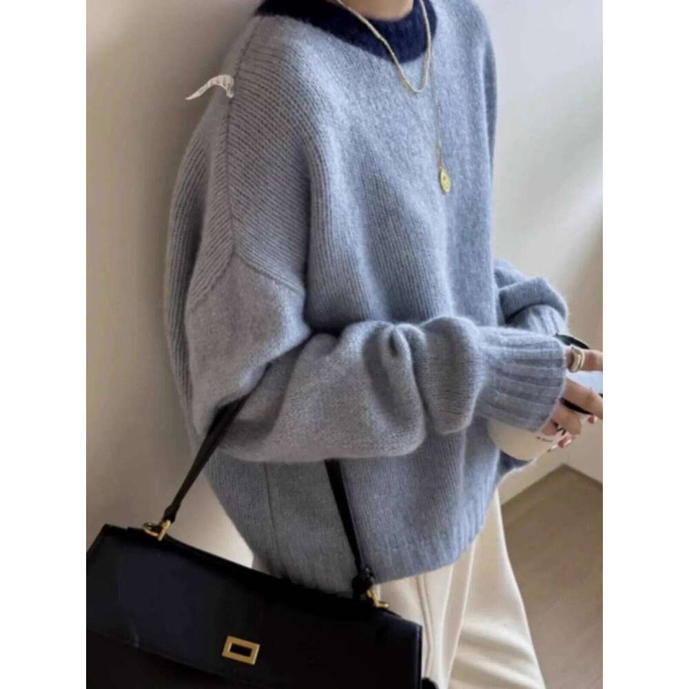 Matching Color Round Neck Pure Cashmere Women's Autumn And Winter Loose Thickened Knitted Wool Base Short Sweater 20250809