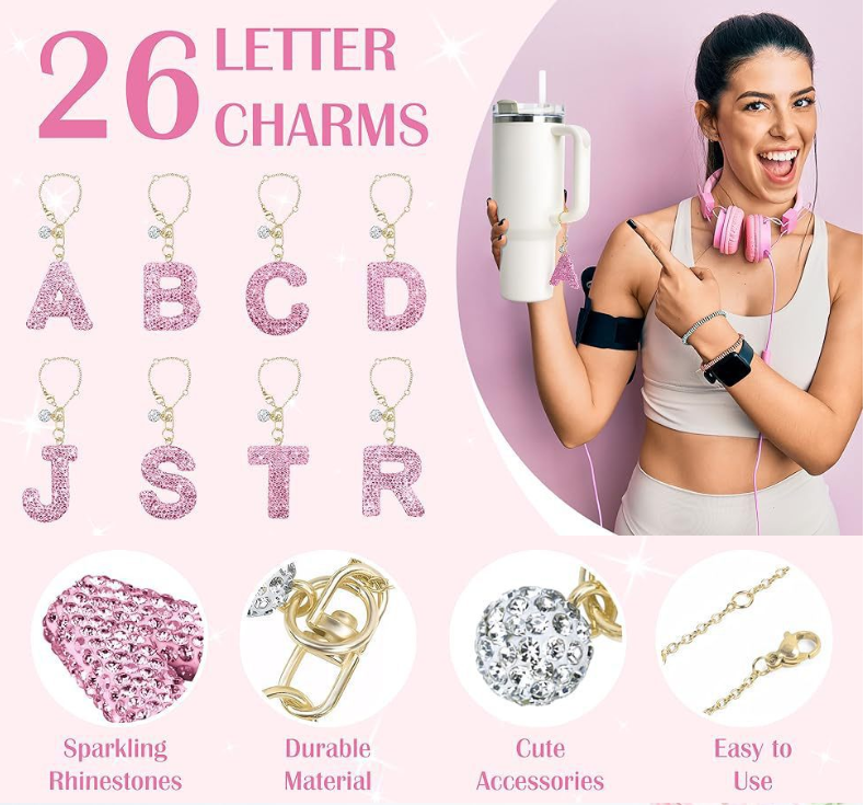 Key Rings Jewelry sparkling rhinestone Keychains Lanyards Glitter 26 Letter shiny Charms For Cup Bottle Chain Tumbler With Handle Bling Initial Name M