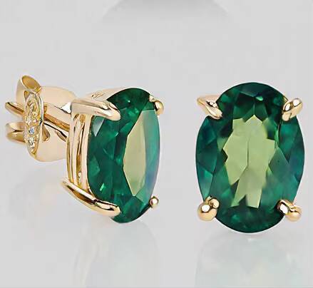 Emerald Green Stylish Earrings with Gold Plated Sterling Sier Studs for Women