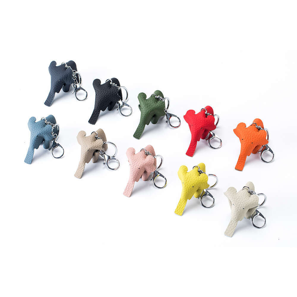 Genuine Leather Creative Little Elephant Keychain Animal Car Key Pendant Top Layer Cowhide Bag Cute Doll Hanging Ornament Adorable