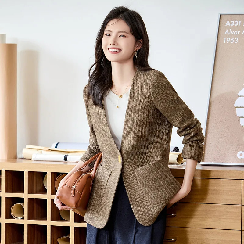 Office Ladies Blazer Women Jacket Gray Coffee Long Sleeve Single Button Female Business Work Wear Slim Formal Coat 250805