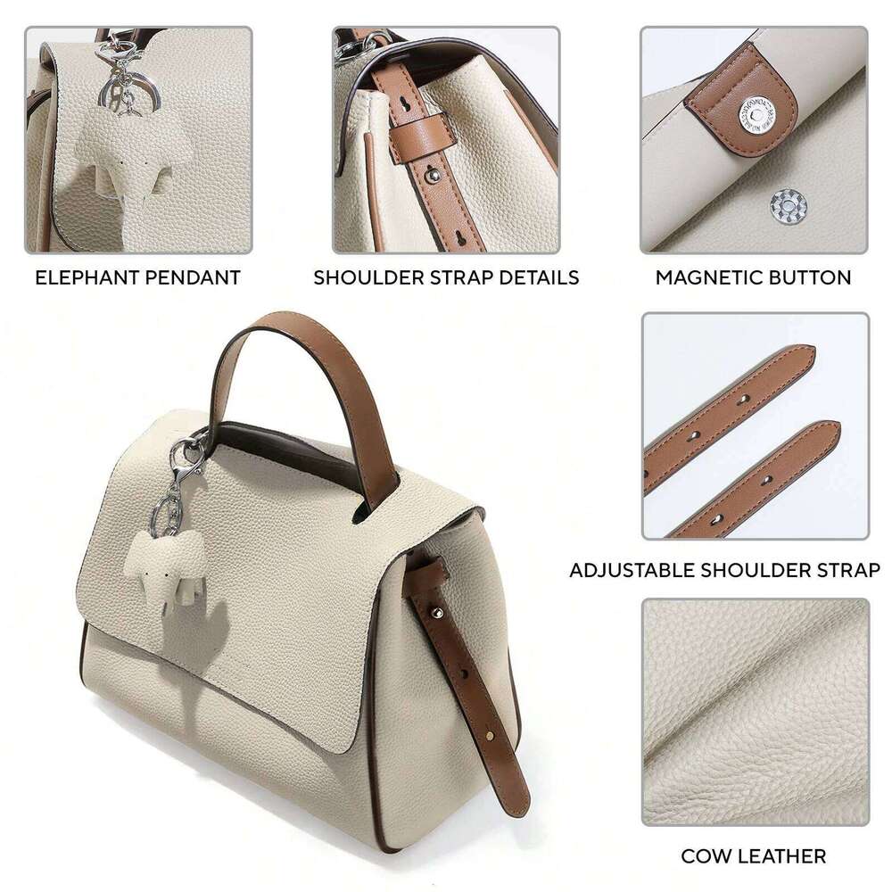ITAMOOD Leather Handbag Women Cute Small Elephant Decor Satchel Bag Stylish Flap Purse For Work & Office