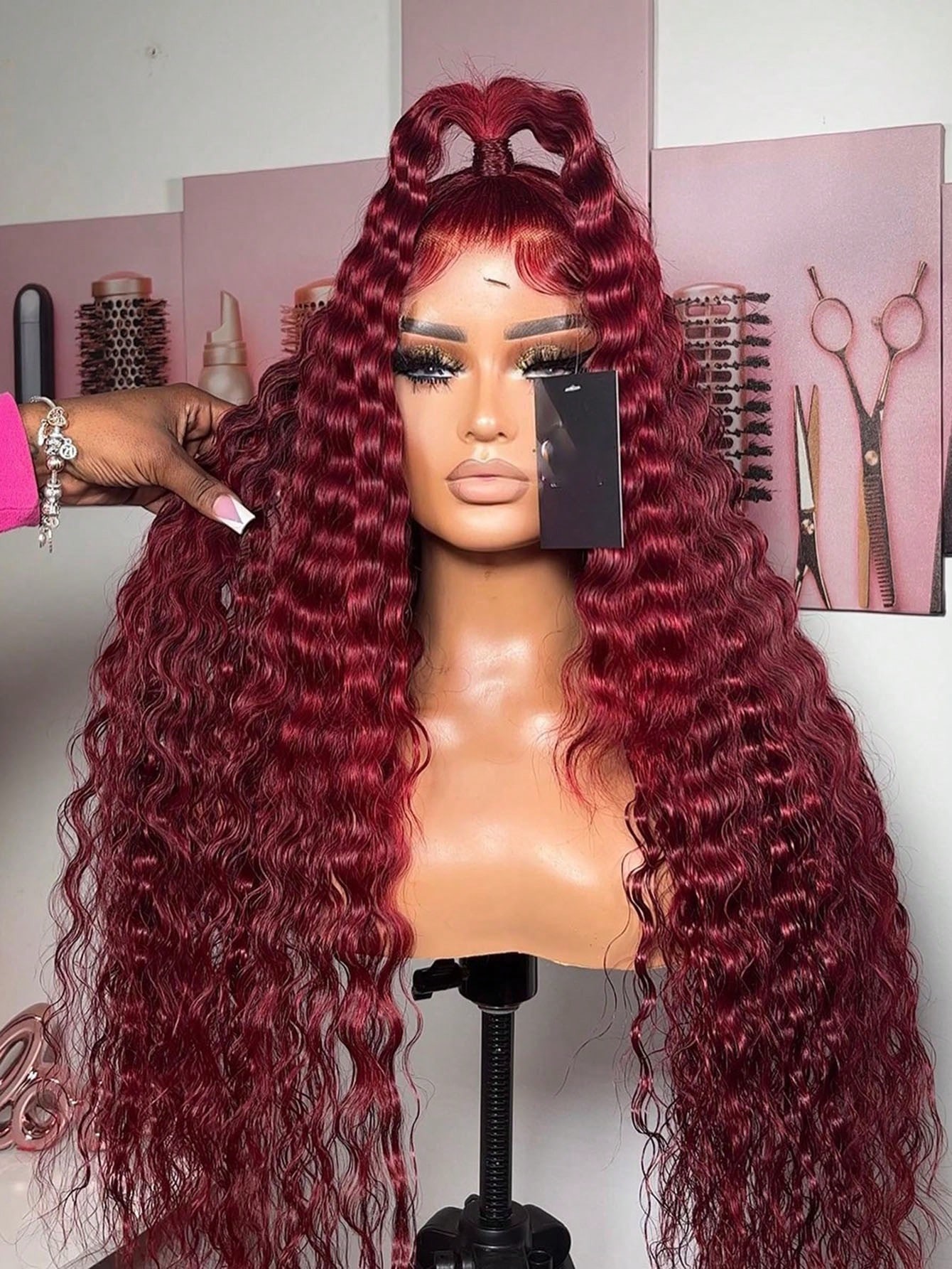 30 40 Inch 99J Burgundy Deep Wave Frontal Wig Curly Lace Frontal Human Hair Wig 360 Full Lace Wig 13x4 Transparent Lace Wig Synthetic Ready To Go
