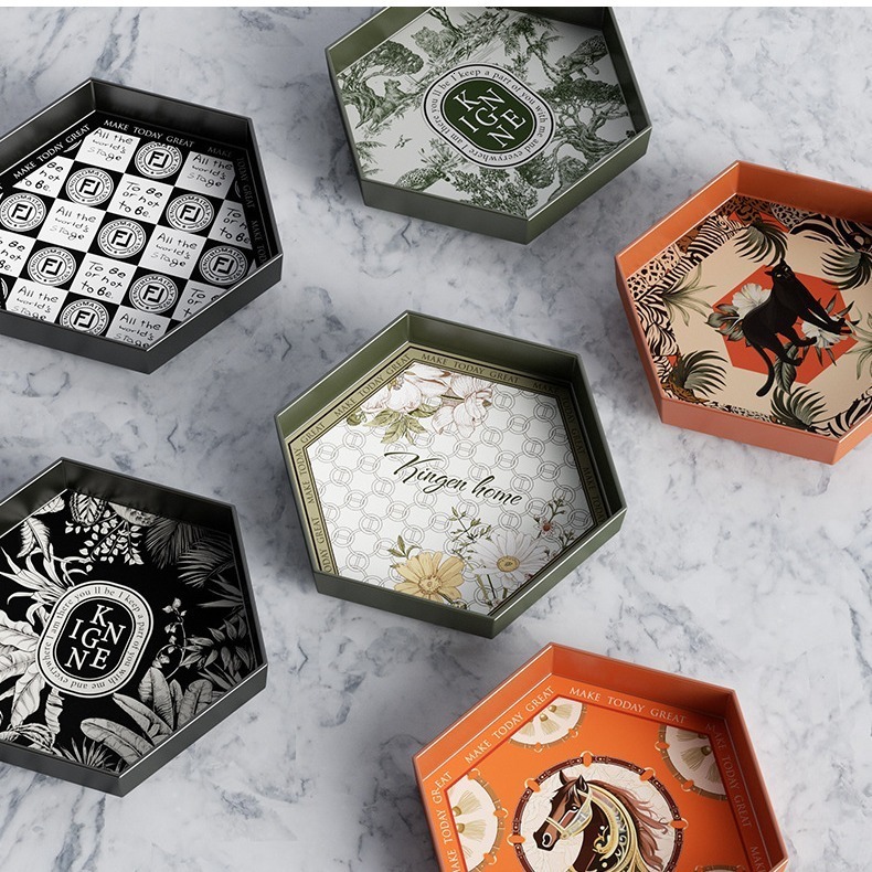 Luxury Creative Melamine Tray 9.2-inch hexagonal palletTableware Plate Household High-end Fruit Plate Jewelry Storage Box Tea Tray 250814